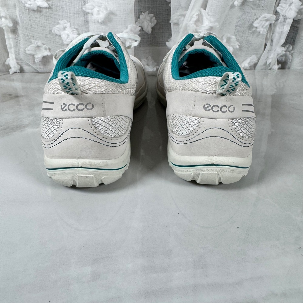 Ecco Leather Sneakers Off-White Teal Lace Up Comfort Casual EU 42 US 11/11.5 - Picture 5 of 12